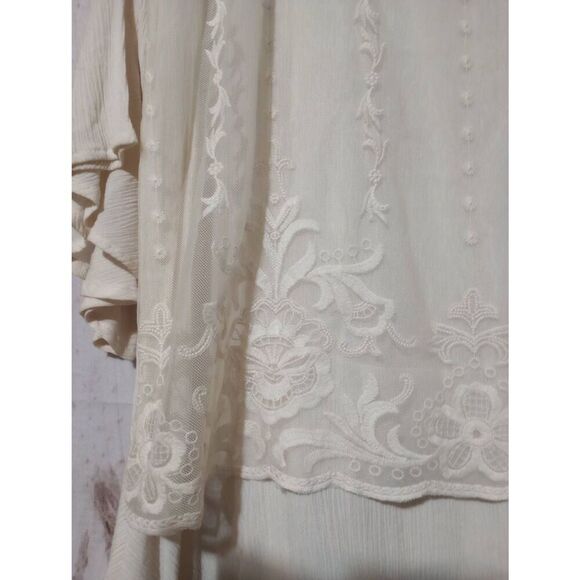 One World Shirt Ladies Extra Large Ivory Semi Sheer Bell Sleeve Lace Overlay Tun - Picture 4 of 8